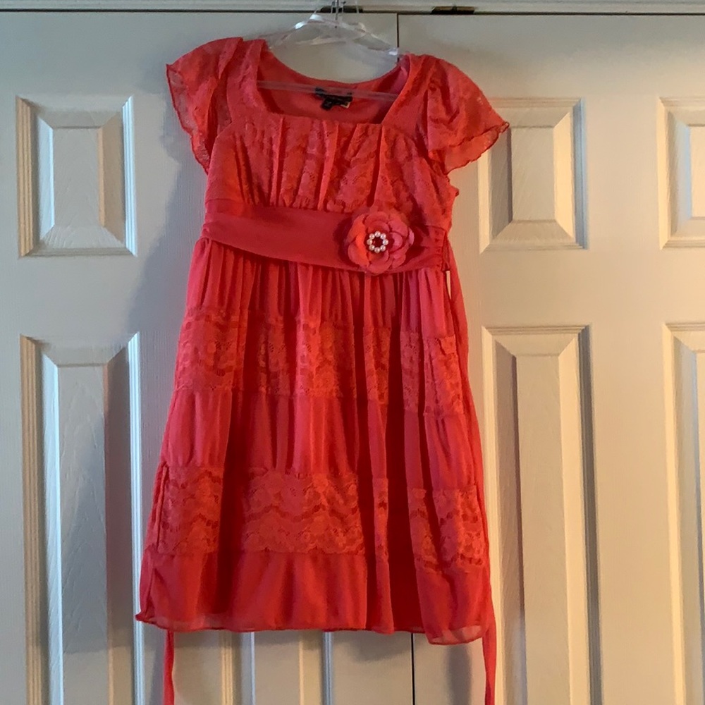 coral girls dress with lace